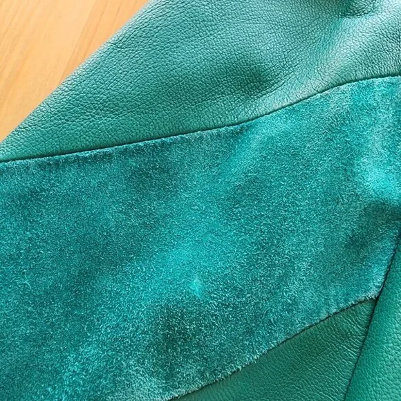 Vintage Green Leather Suede Midi Skirt Unique Geometric Artsy Fits M? SEE NOTE - Picture 11 of 11